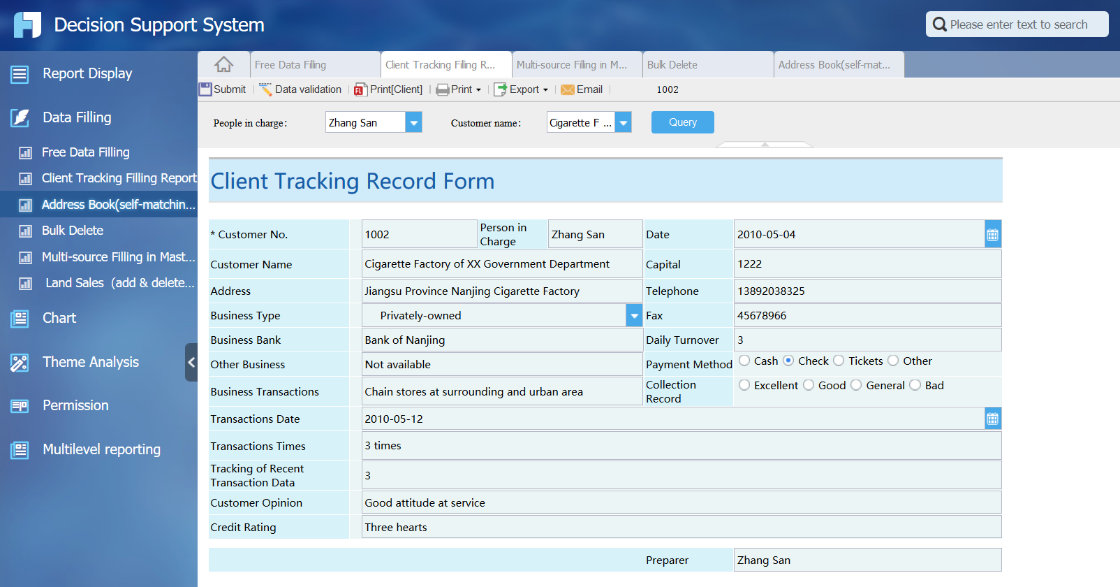 data report, data filling