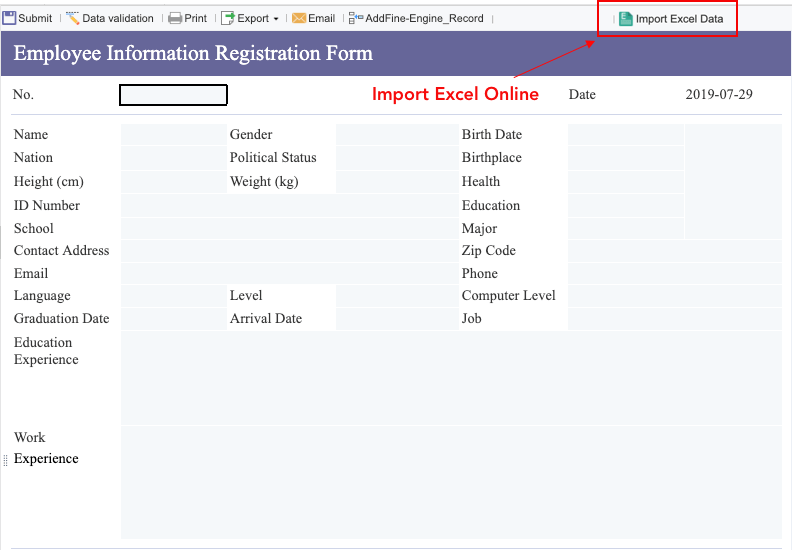 Import excel data online