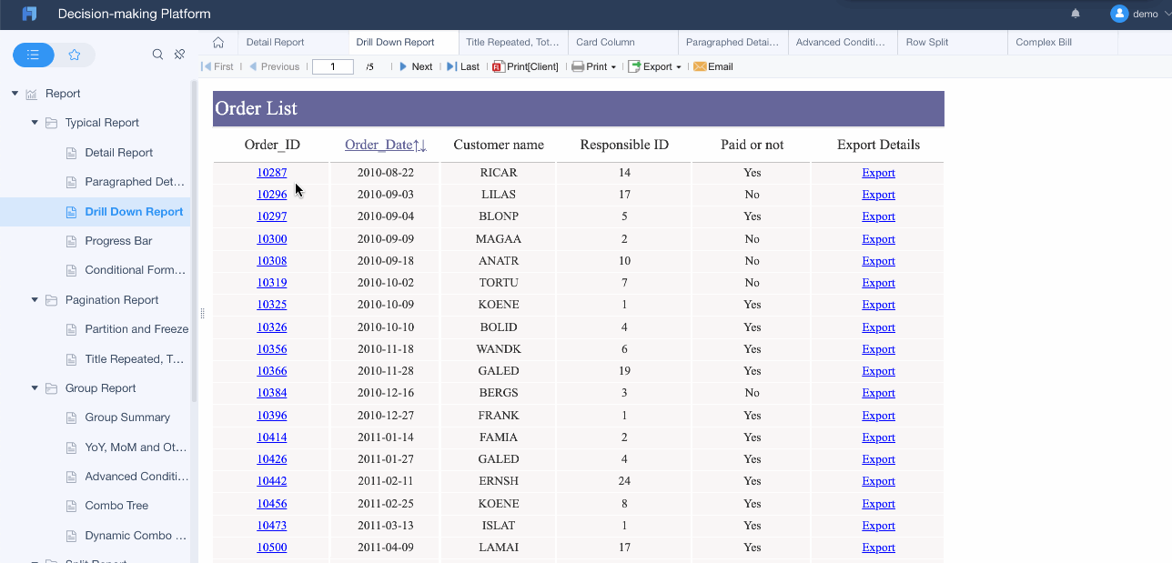 drill-down reports