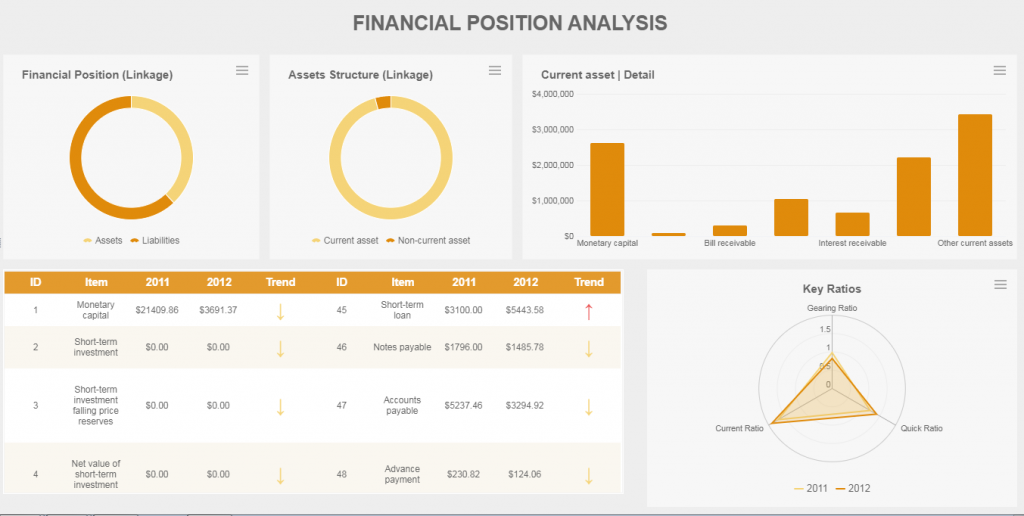 Financial position analysis- this is a typical financial report for internal management.