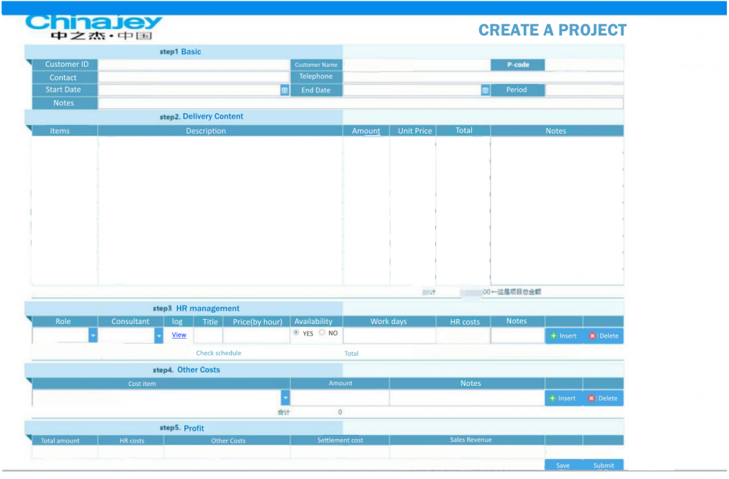 project form of Chinajey by FineReport