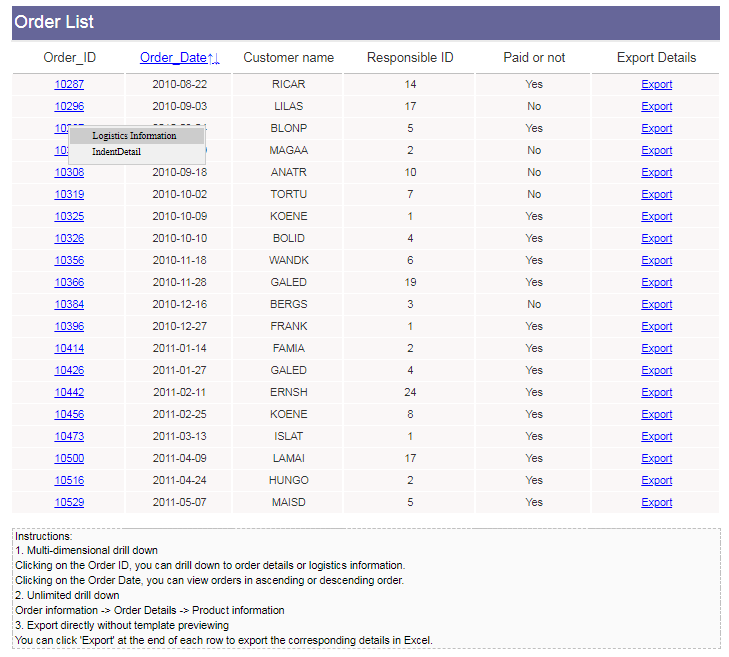 Interative Report Example