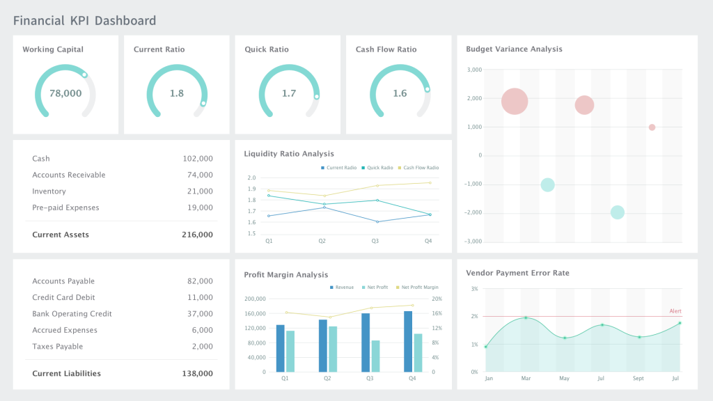 an interface of financial KPI dashboard of FineReport