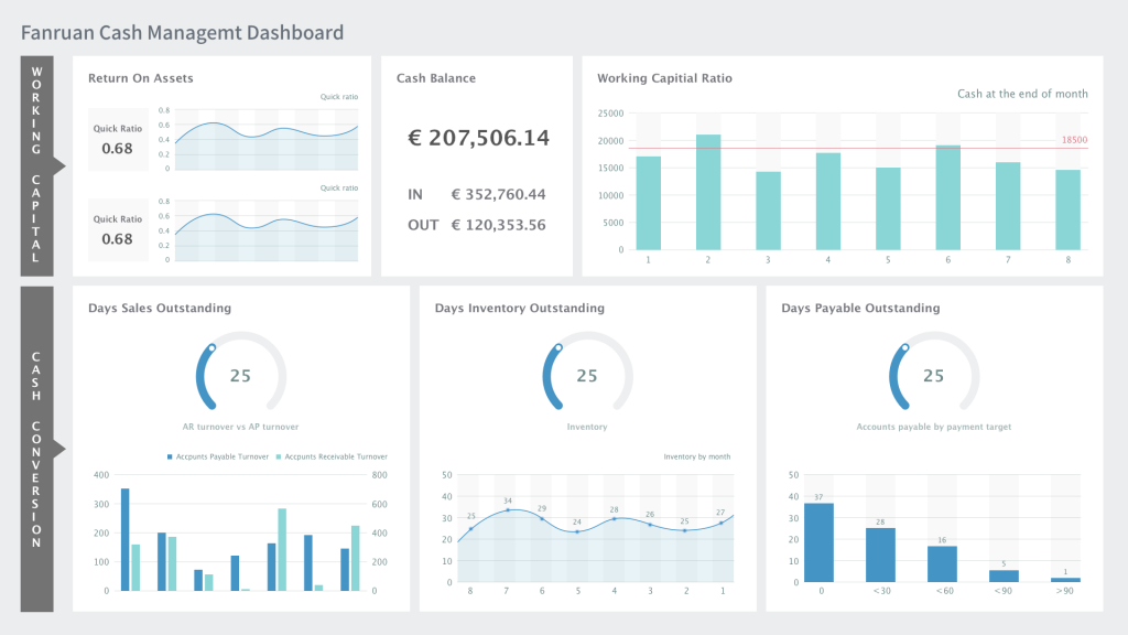 an interface of cash management dashboard made by FineReport