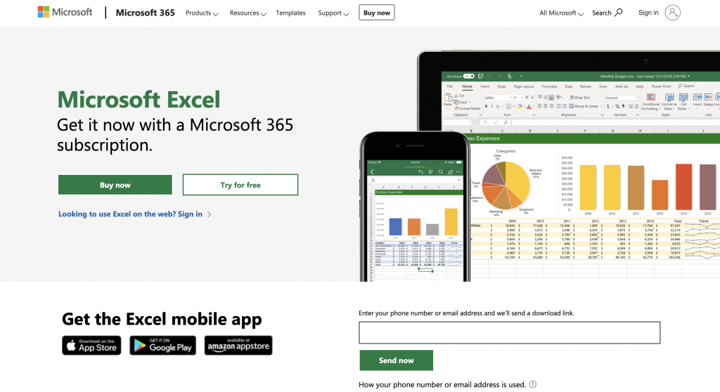 A screenshot of Microsoft Excel official website