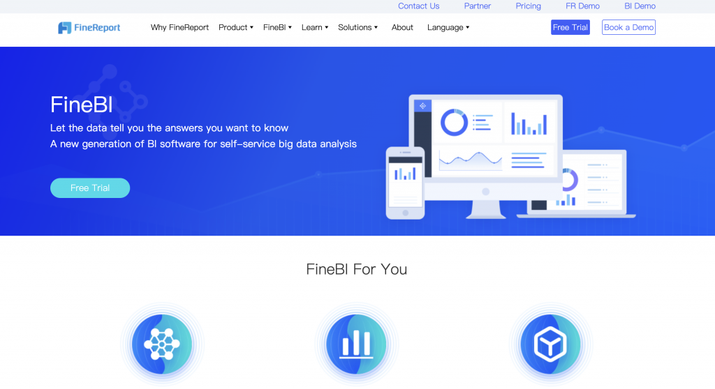 A screenshot of FineBI official website