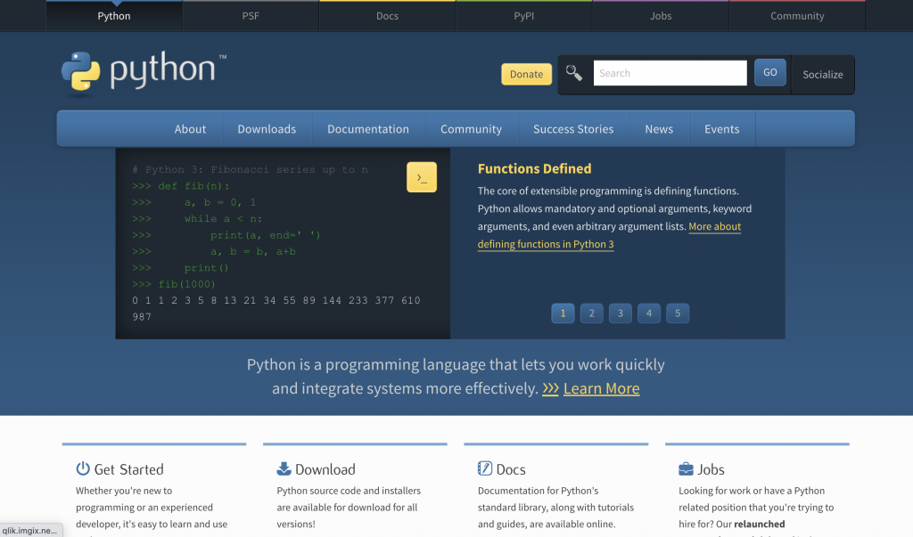 A screenshot of Python official website