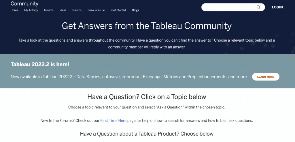 a screenshot showing Tableau community