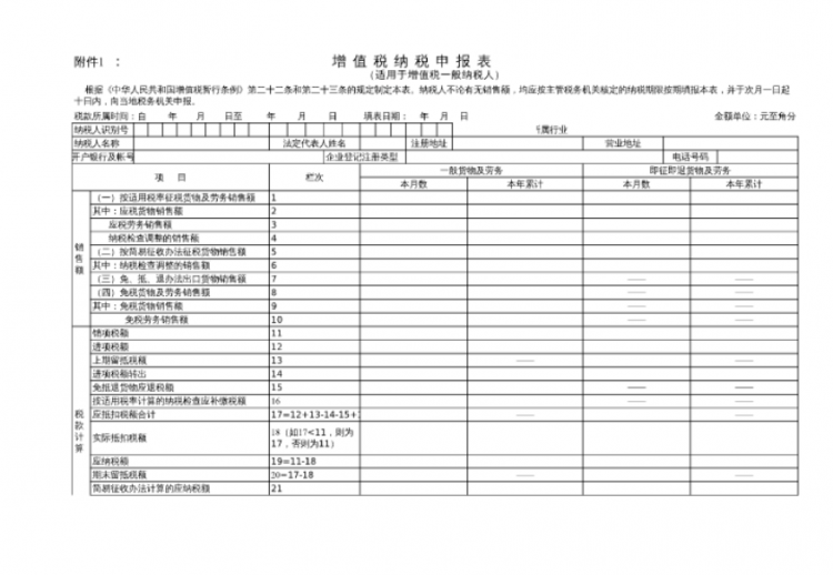 增值税纳税申报表