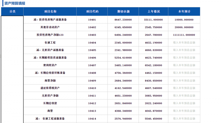 资产预算表